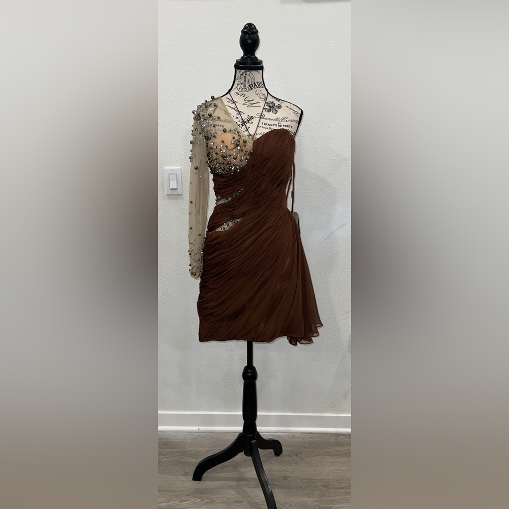 NWT - Vintage MNM Brown One-Shoulder Dress - Picture 8 of 8